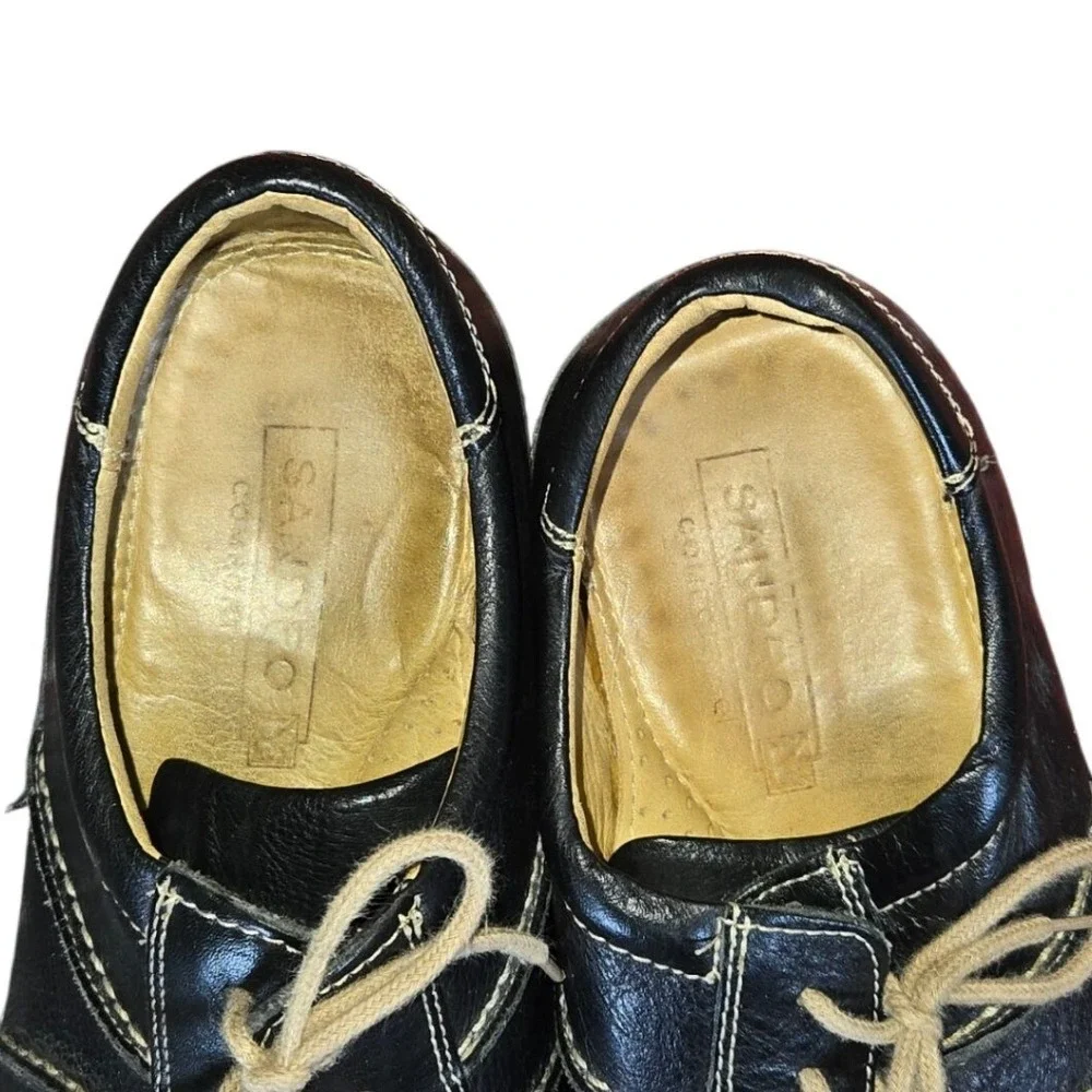Sandro Men's Black Leather Lace Up‎ Dress Shoes Comfort Gel Square Toe